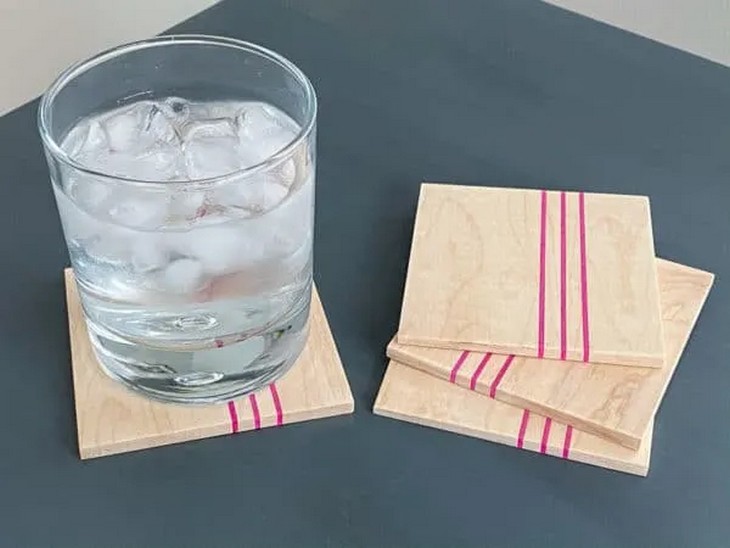 DIY Wood Coasters With Dyed Veneer Stripes
