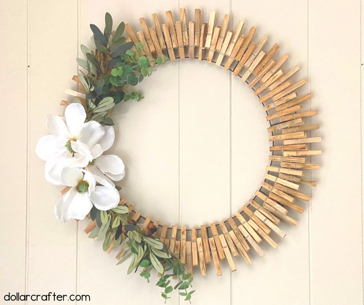 Homemade Clothespin Magnolia Wreath