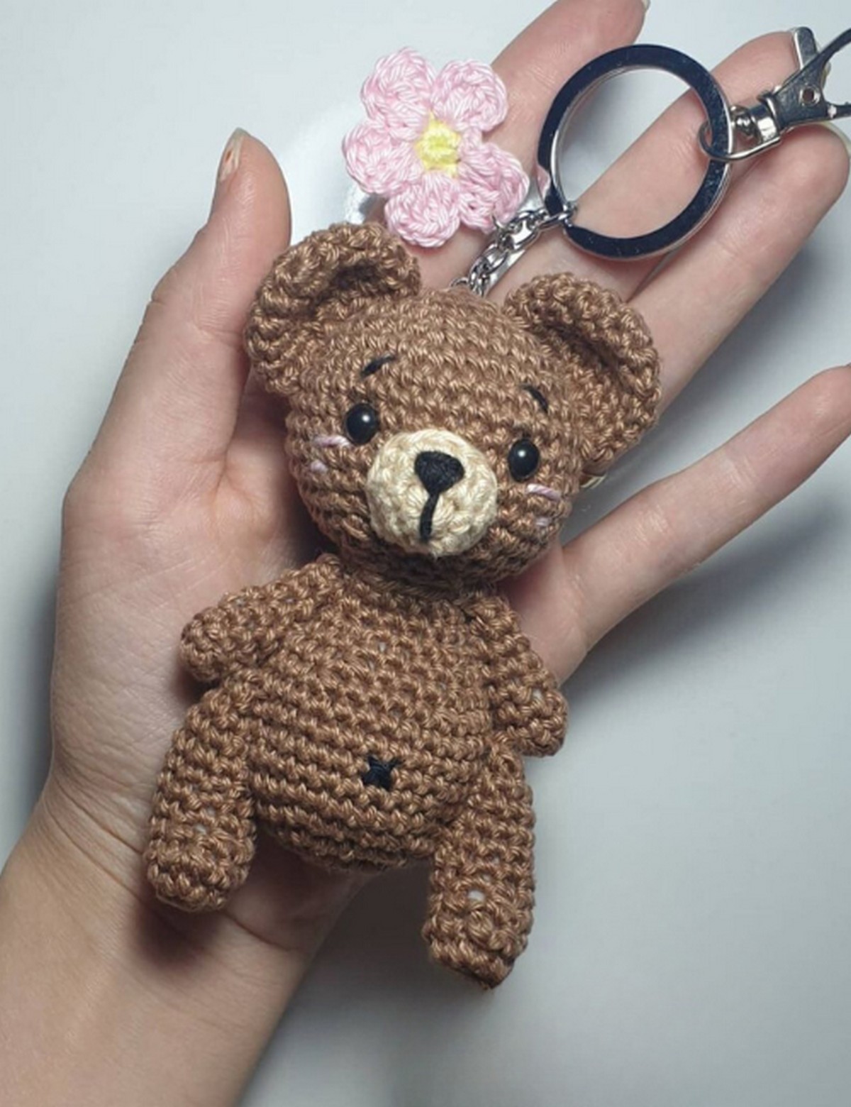 How To Crochet Bear Keychain With Daisy Applique - Clairea Belle Makes