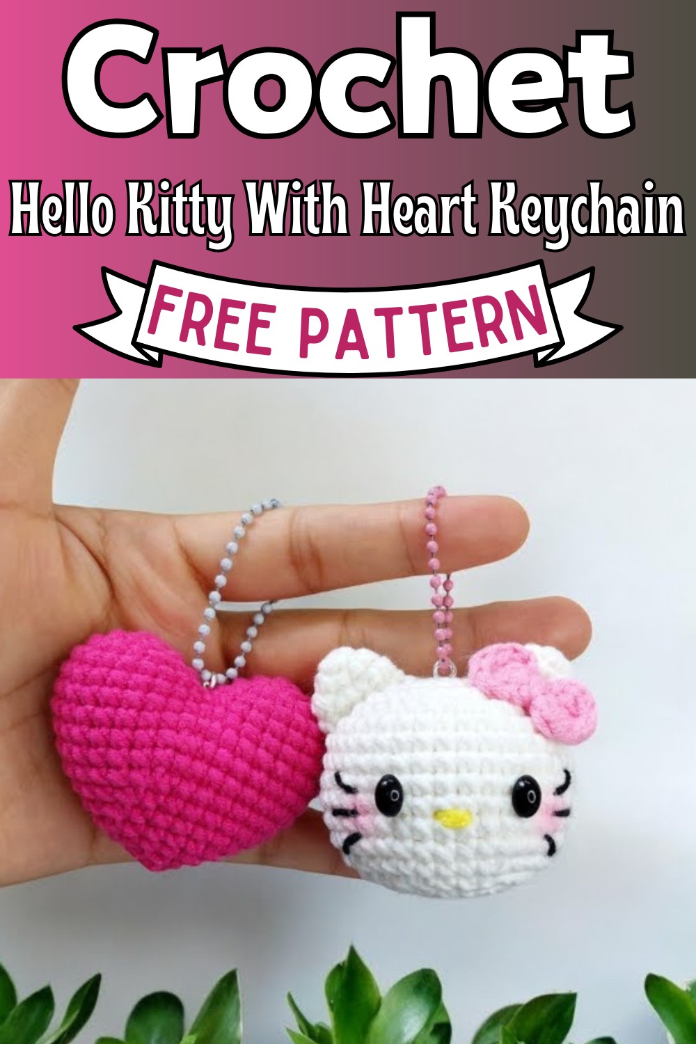Crochet Hello Kitty With Heart Keychain
