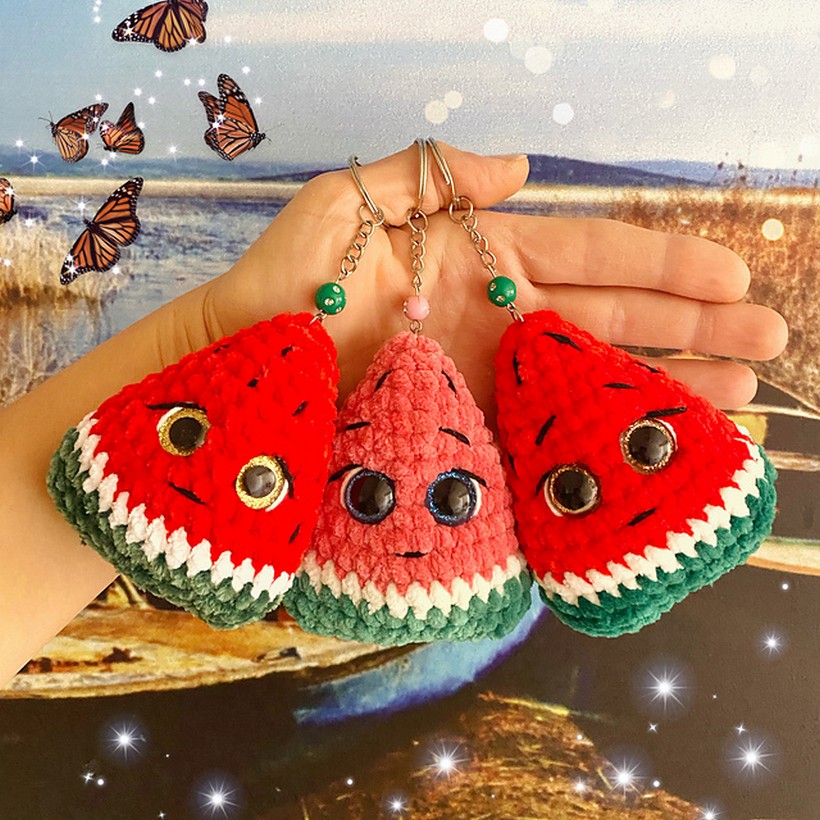 Crochet Watermelon Keychain Pattern