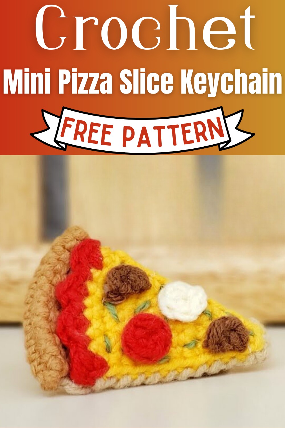 Crochet Mini Pizza Slice Keychain