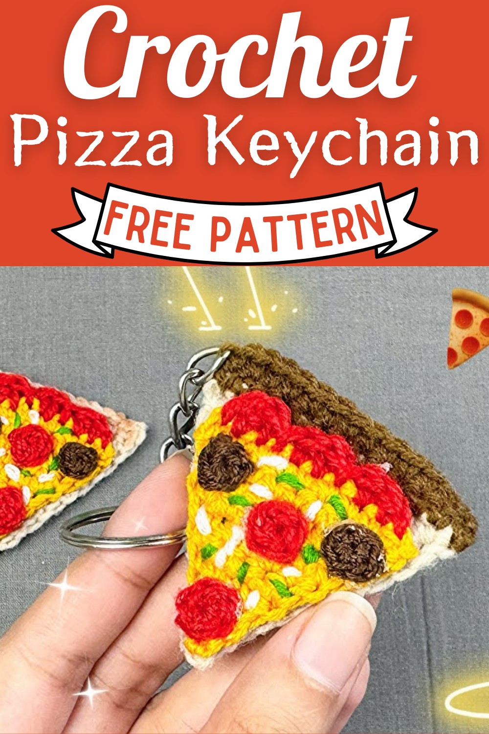 Easy Crochet Pizza Keychain