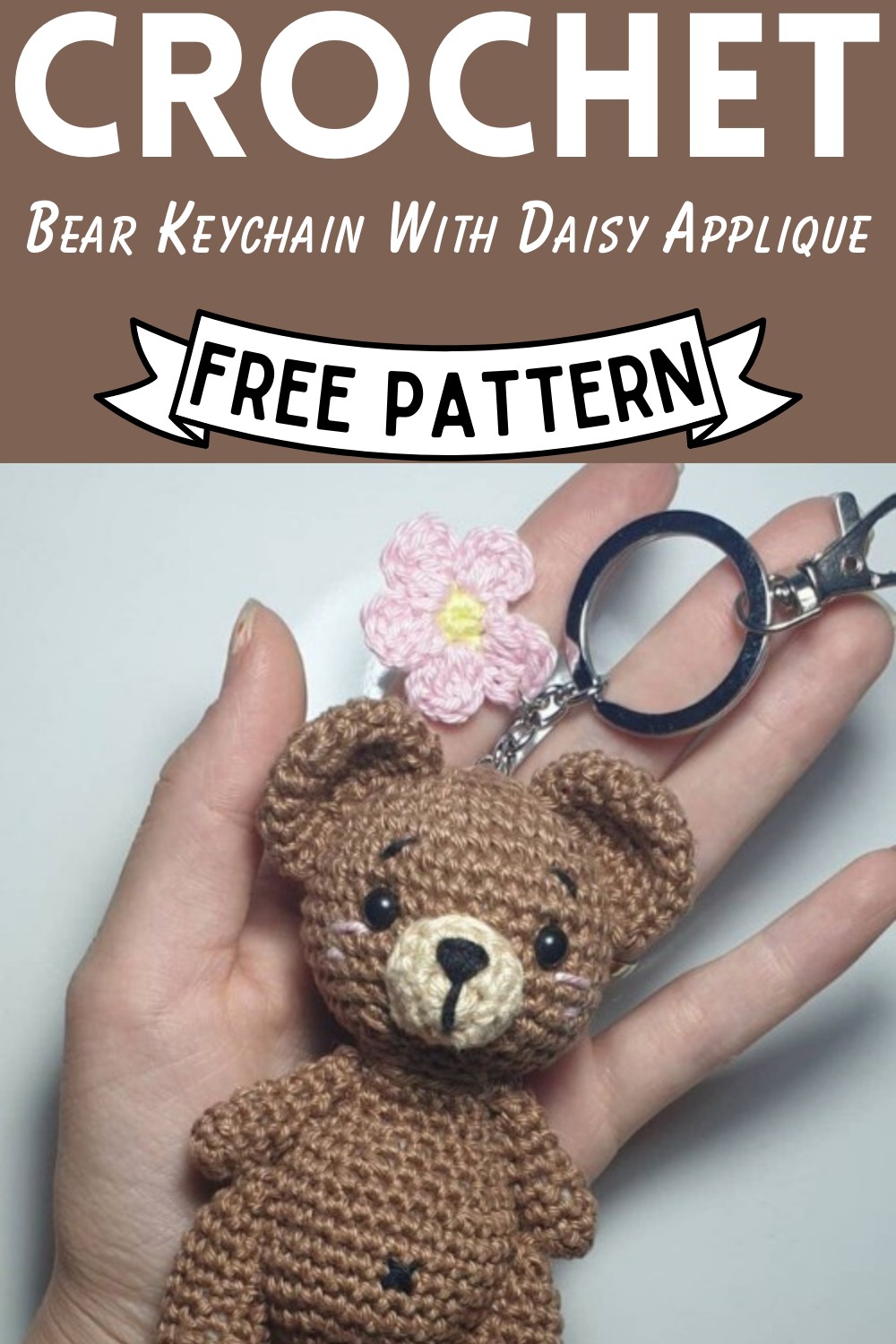 How To Crochet Bear Keychain With Daisy Applique