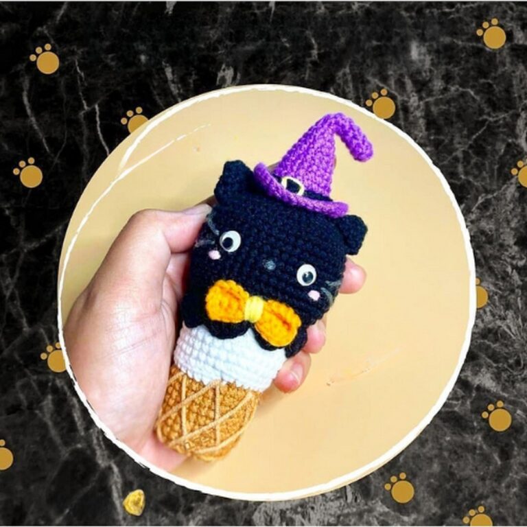 Crochet Black Cat Ice-cream Amigurumi Pattern