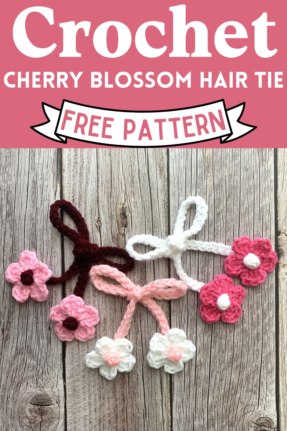 Crochet Cherry Blossom Hair Tie Pattern