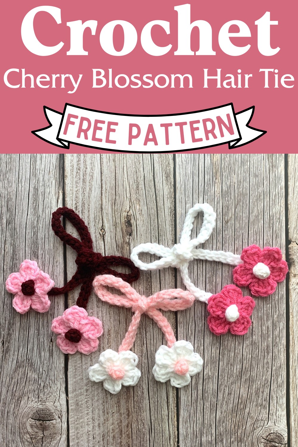 Crochet Cherry Blossom Hair Tie Pattern