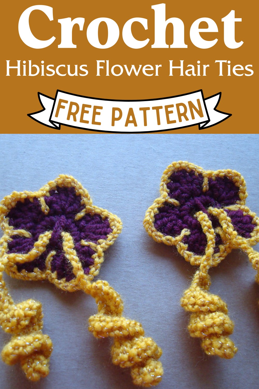 Crochet Hibiscus Flower Hair Ties Pattern