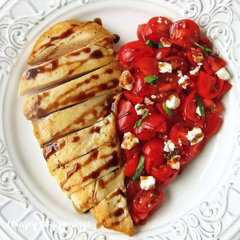 Valentine's Day Dinner Balsamic Chicken & Tomato Hearts