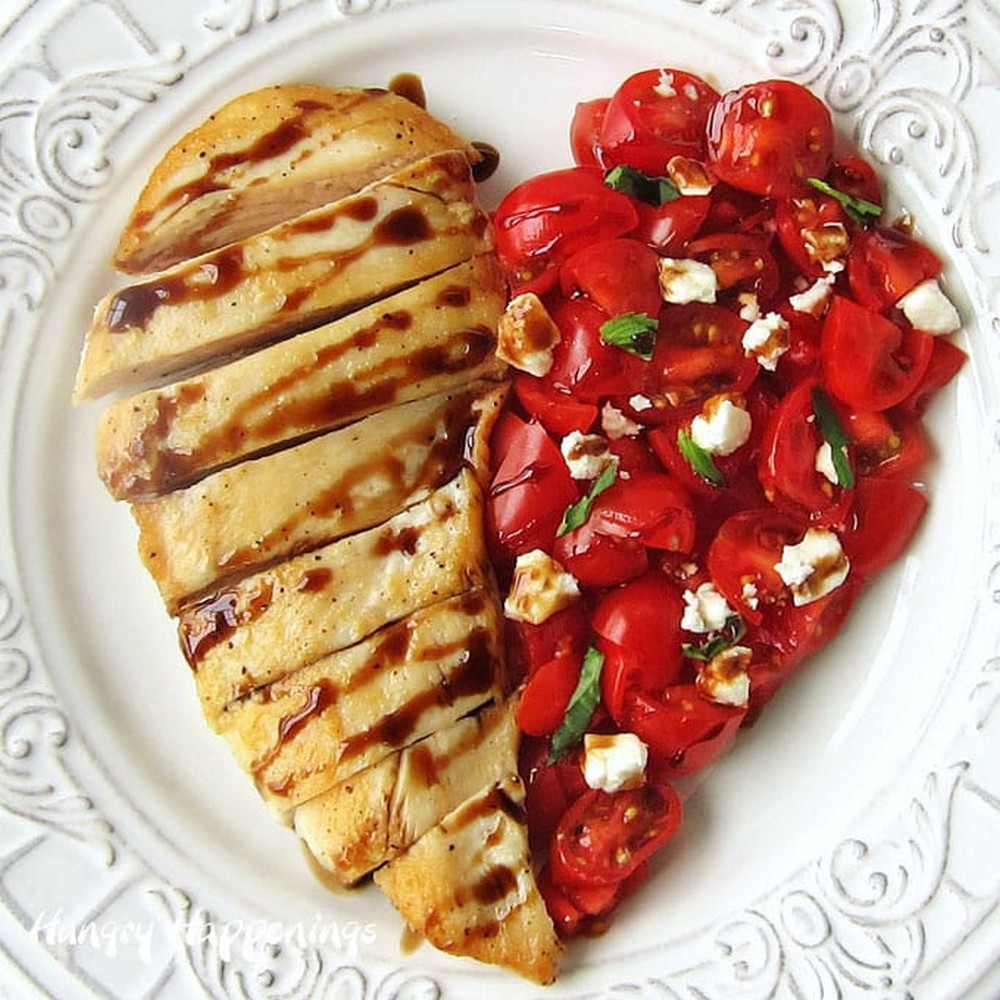 Valentine's Day Dinner Balsamic Chicken & Tomato Hearts