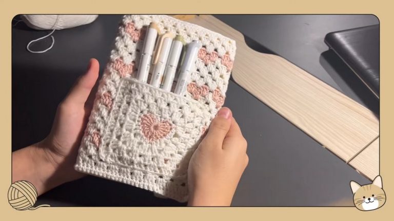 Crochet Book Cover Pattern With Heart Granny Square Pocket