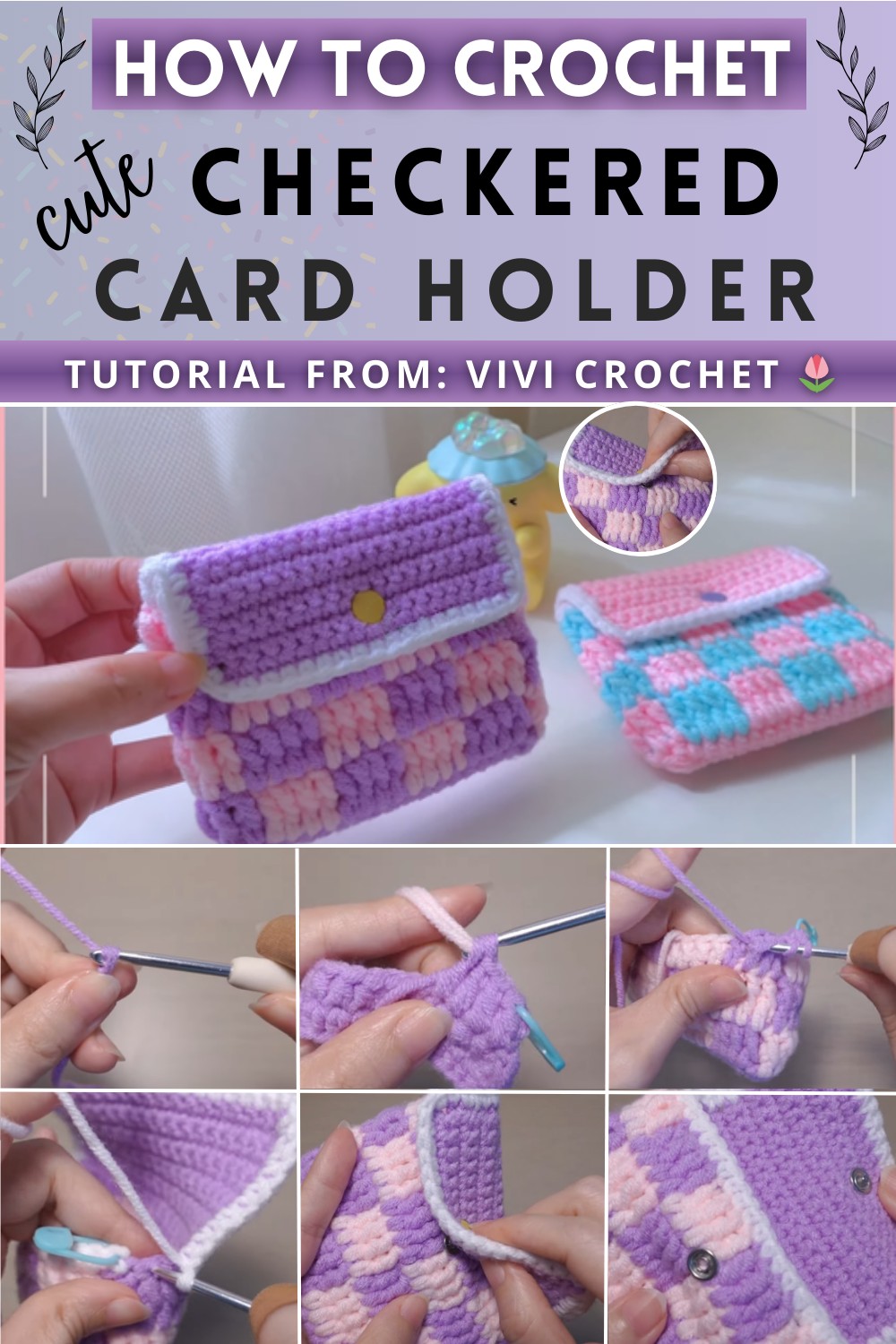 Crochet Checkered Card Holder Wallet  