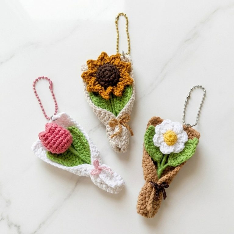 Crochet Mini Flower Bouquet Keychain For Spring Gifts