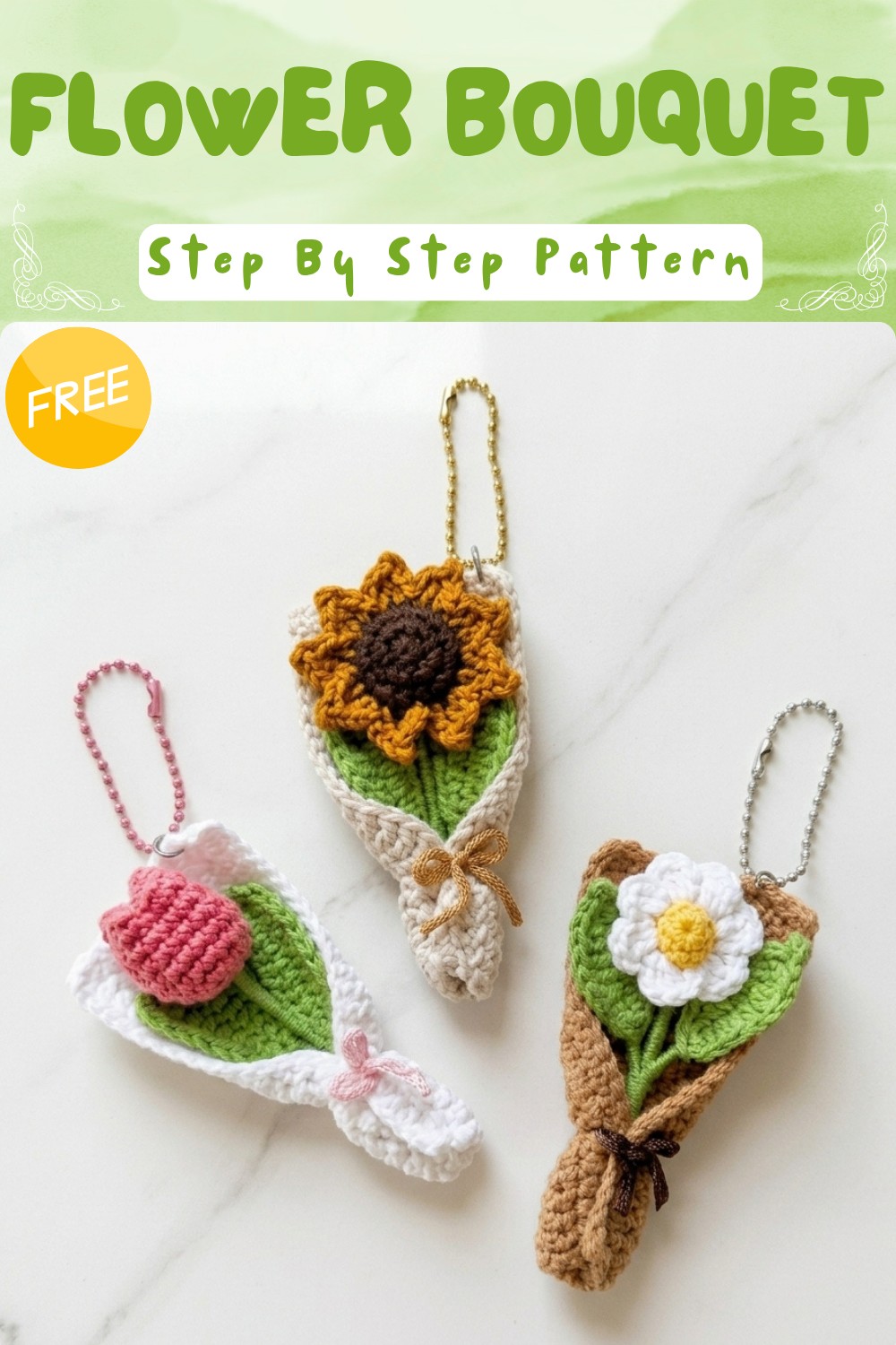 Crochet Mini Flower Bouquet Keychain For Spring Gifts