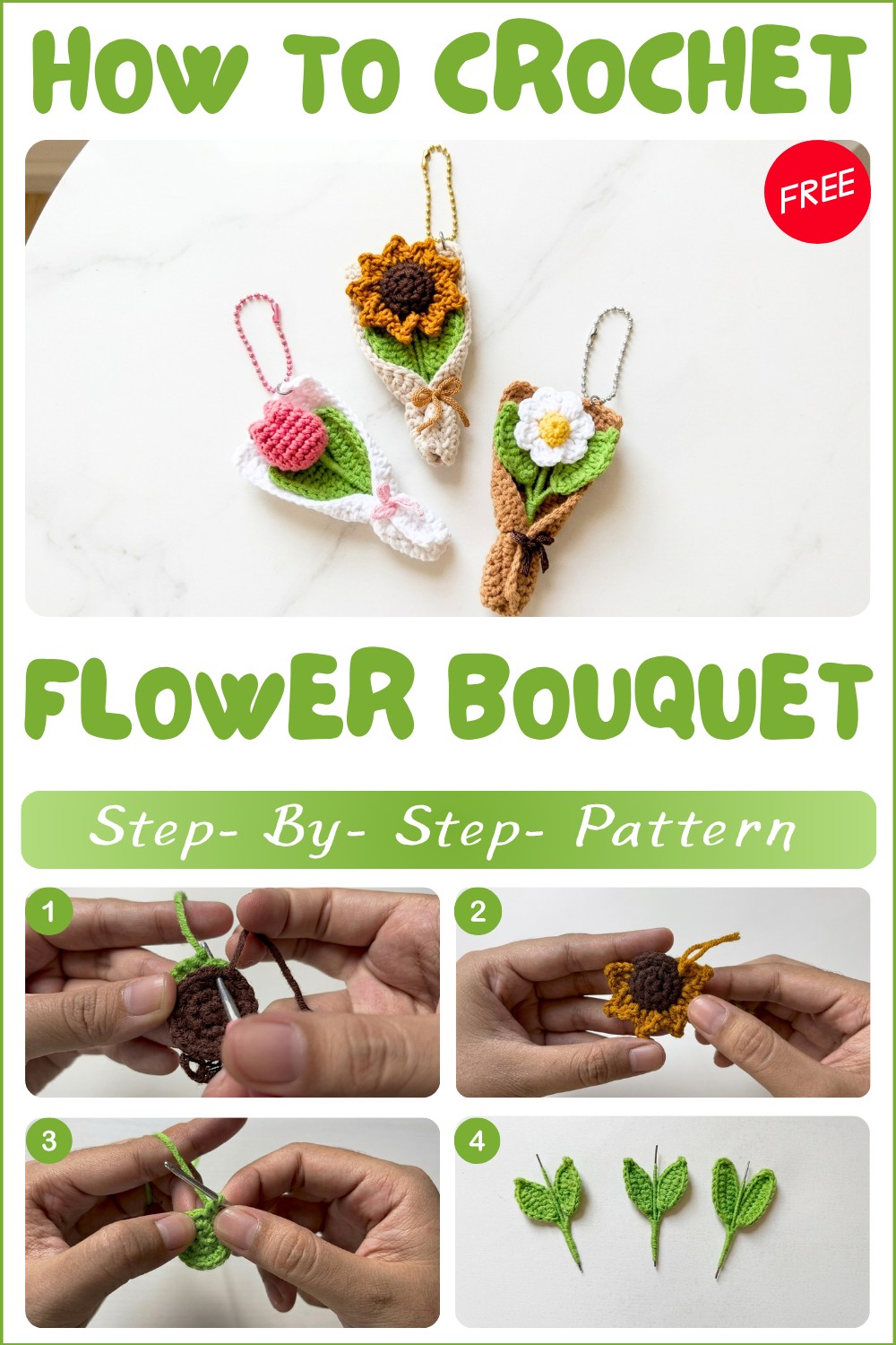 Crochet Mini Flower Bouquet Keychain For Spring Gifts