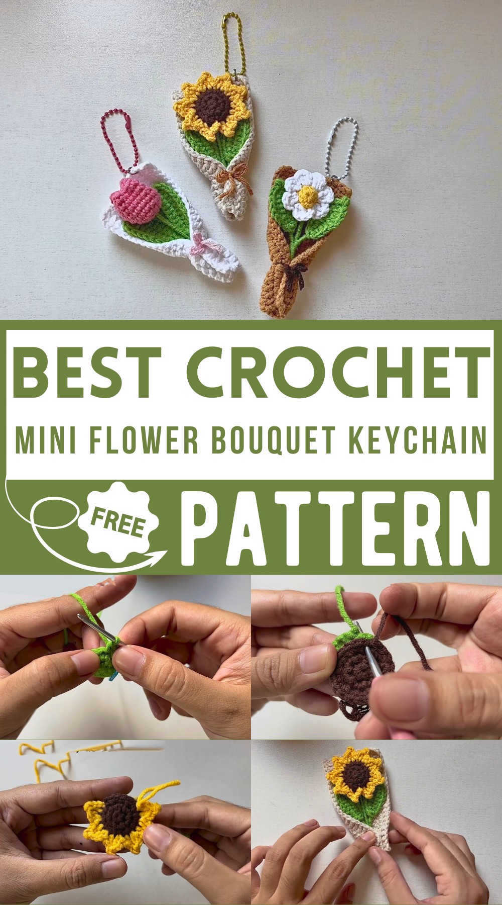 Crochet Mini Flower Bouquet Keychain