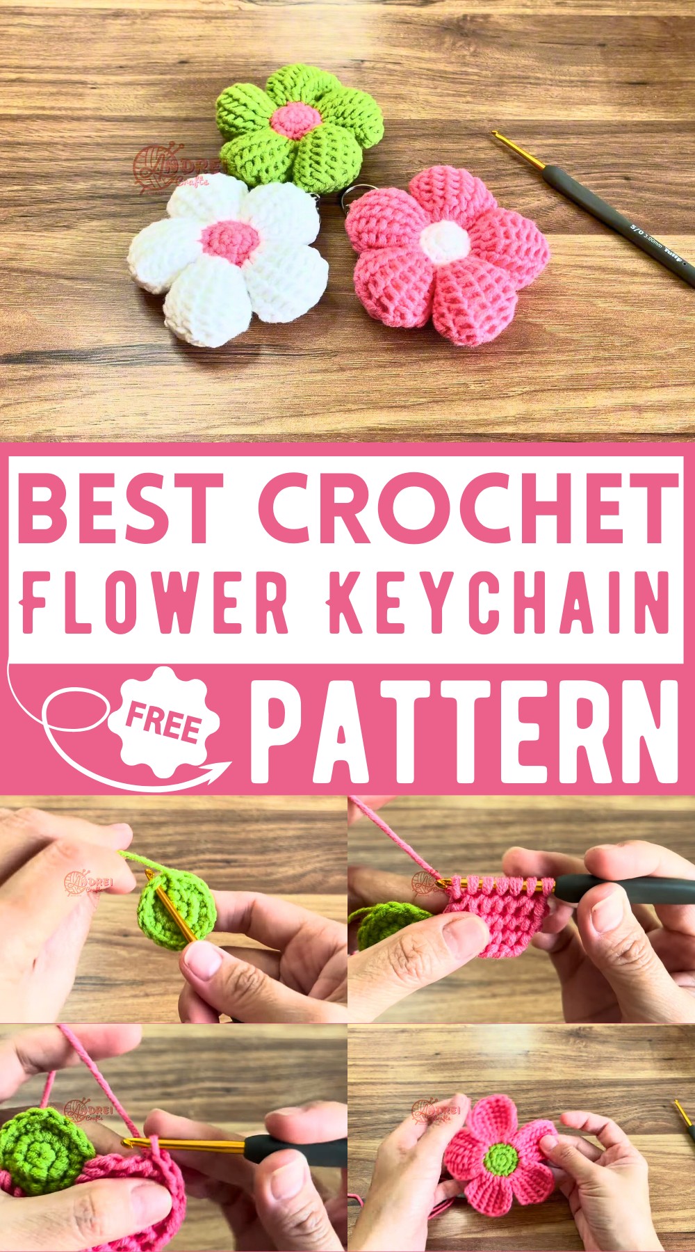 Crochet flower keychain Using Afghan stitch