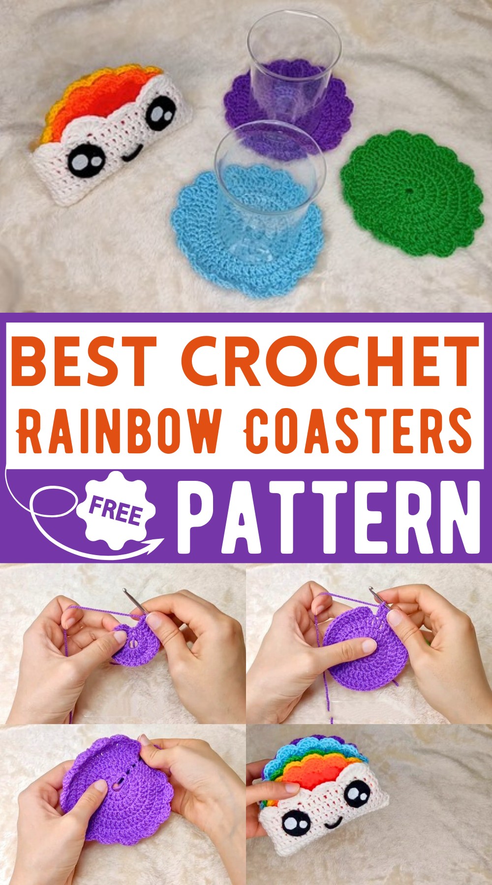Crochet Rainbow Coasters With Cloud Box Pattern