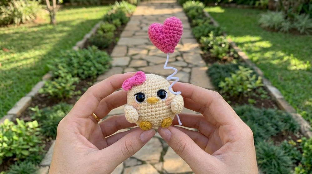 Cutest Crochet Chicken With Heart Balloon Pattern 2