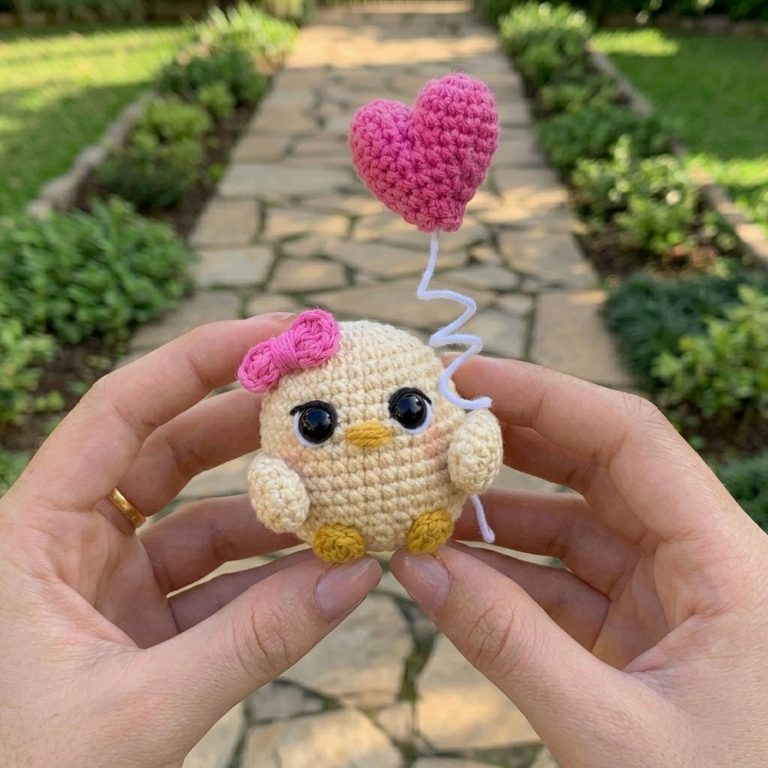 Cutest Crochet Chicken With Heart Balloon Pattern 9