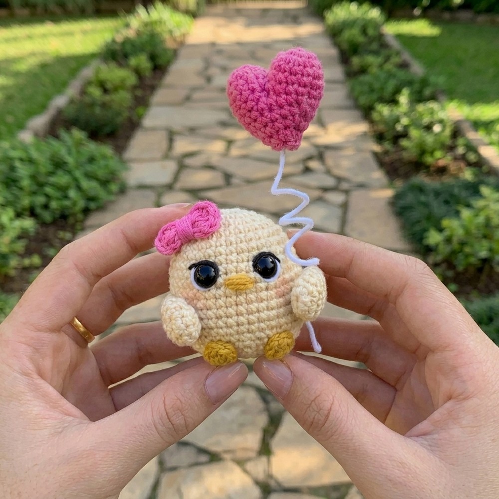Cutest Crochet Chicken With Heart Balloon Pattern 9