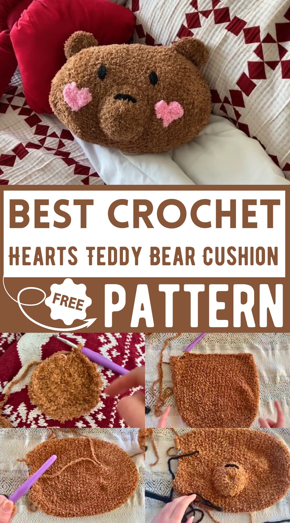 Hearts Teddy Bear Cushion