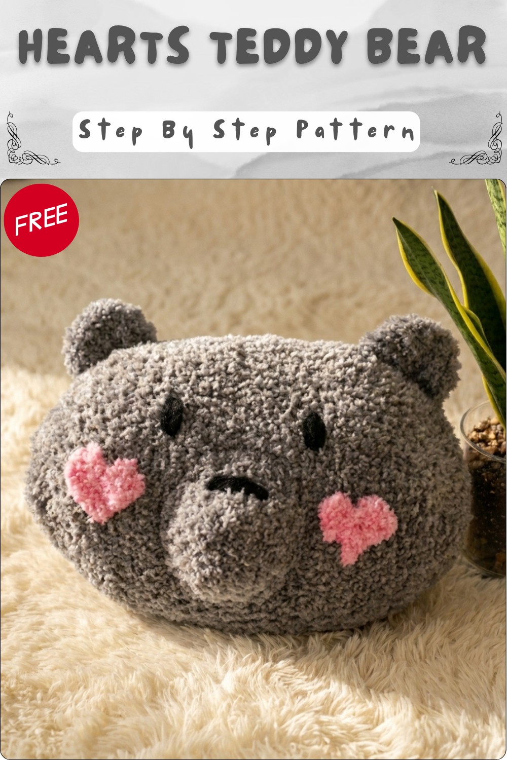 Valentine Crochet Hearts Teddy Bear Cushion Pattern 7