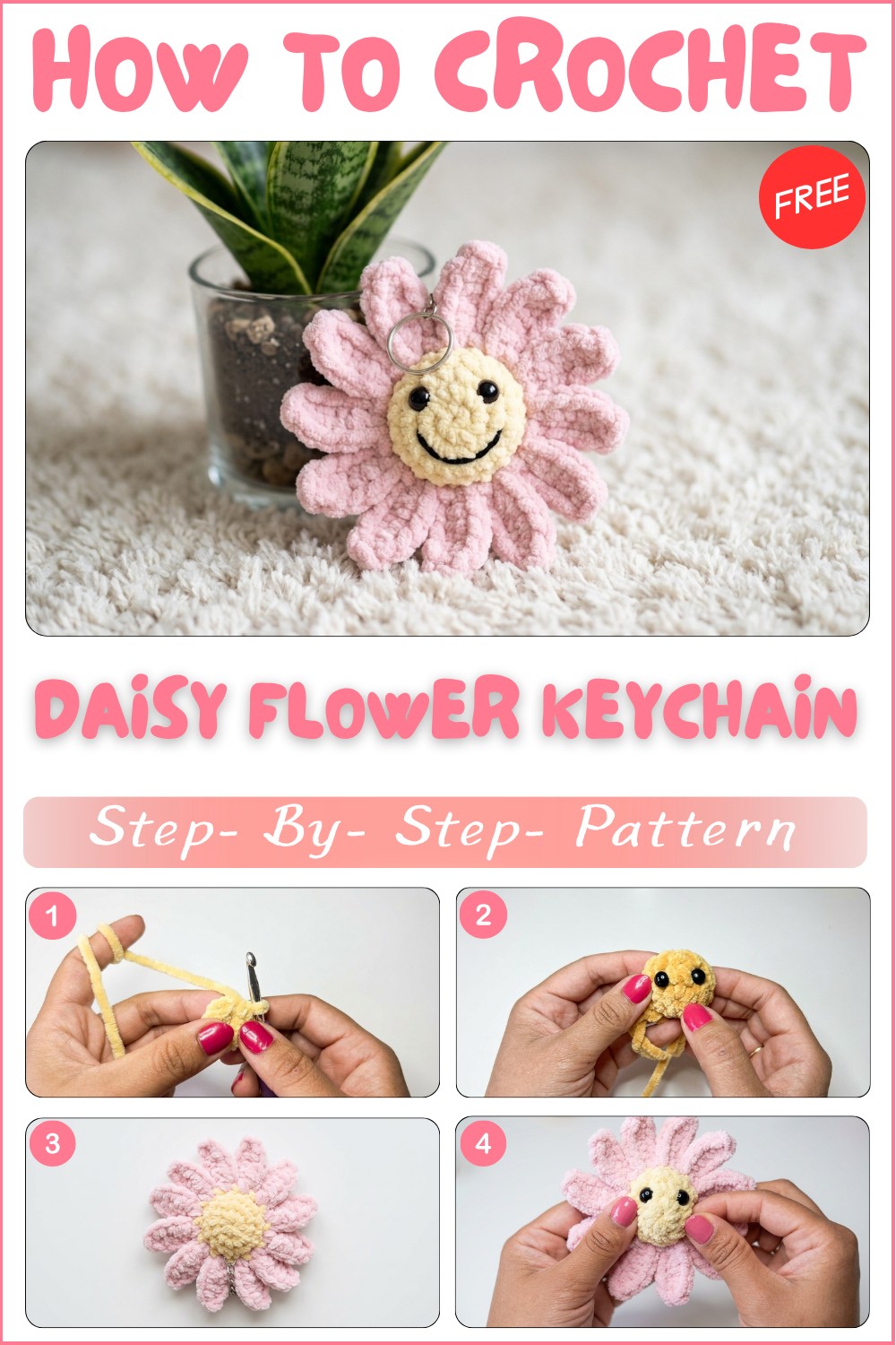 Breezy Crochet Daisy Flower Keychain Pattern 1