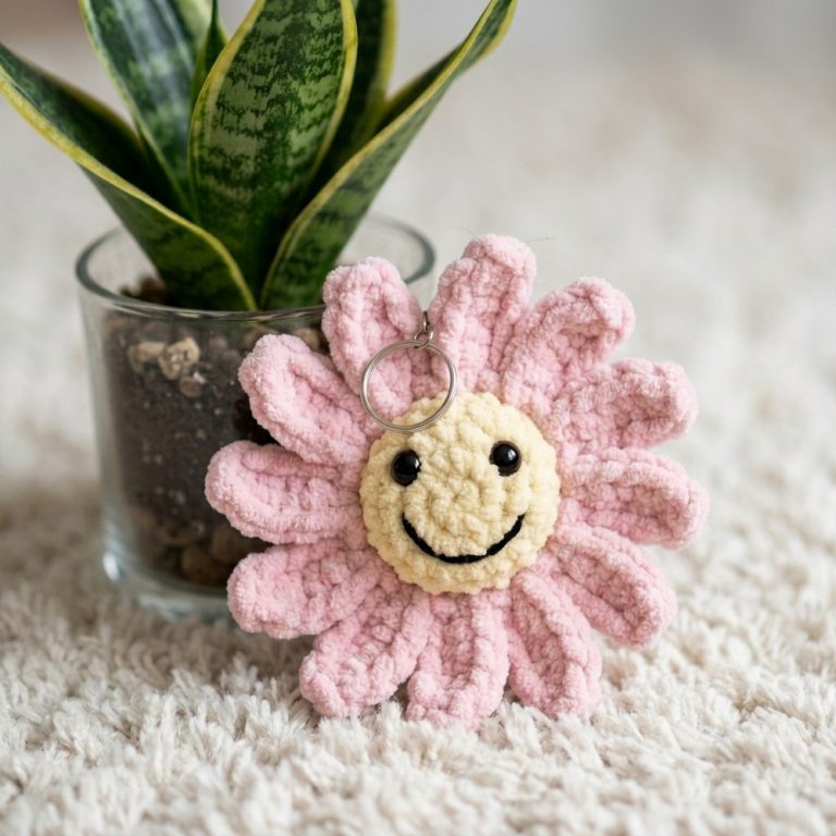 Breezy Crochet Daisy Flower Keychain Pattern 8