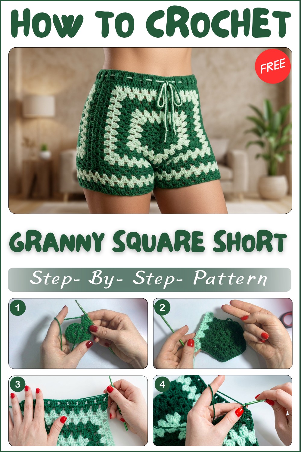 Crochet Granny Square Short Pattern For Colorful Fashion 1