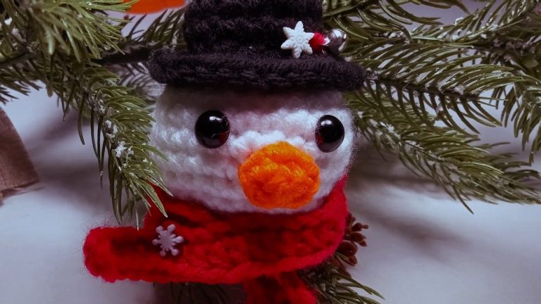 Handmade Crochet Snowman Bauble For Winter Decor
