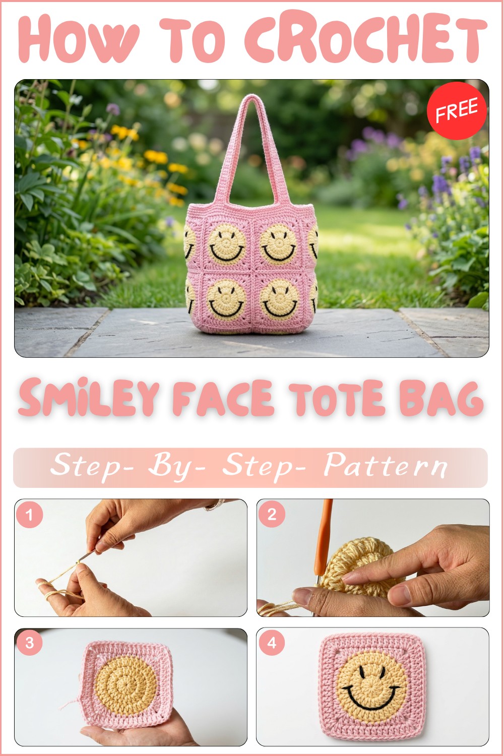 Colorful Crochet Smiley Face Tote Bag for Fresh Trends 1