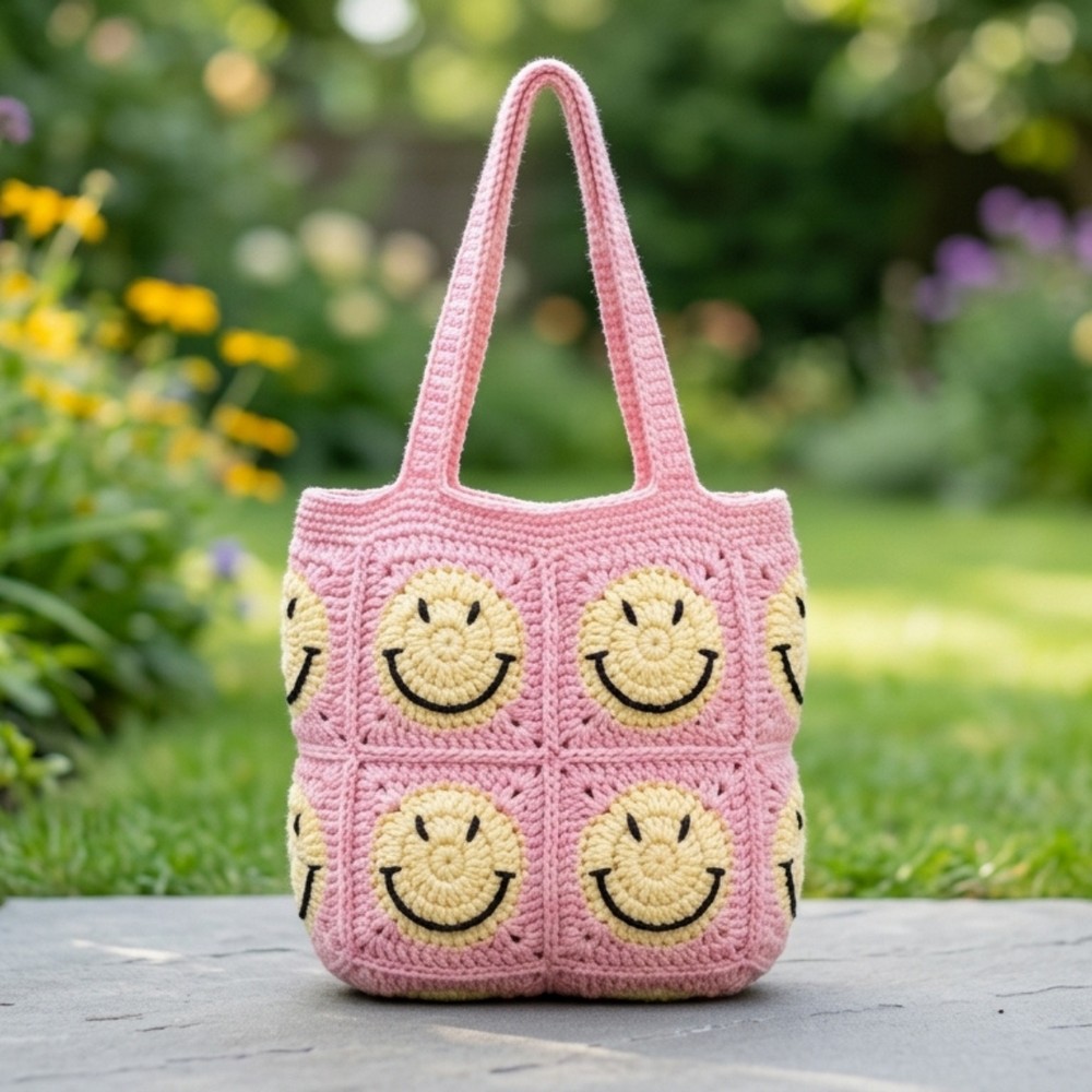 Colorful Crochet Smiley Face Tote Bag for Fresh Trends 10