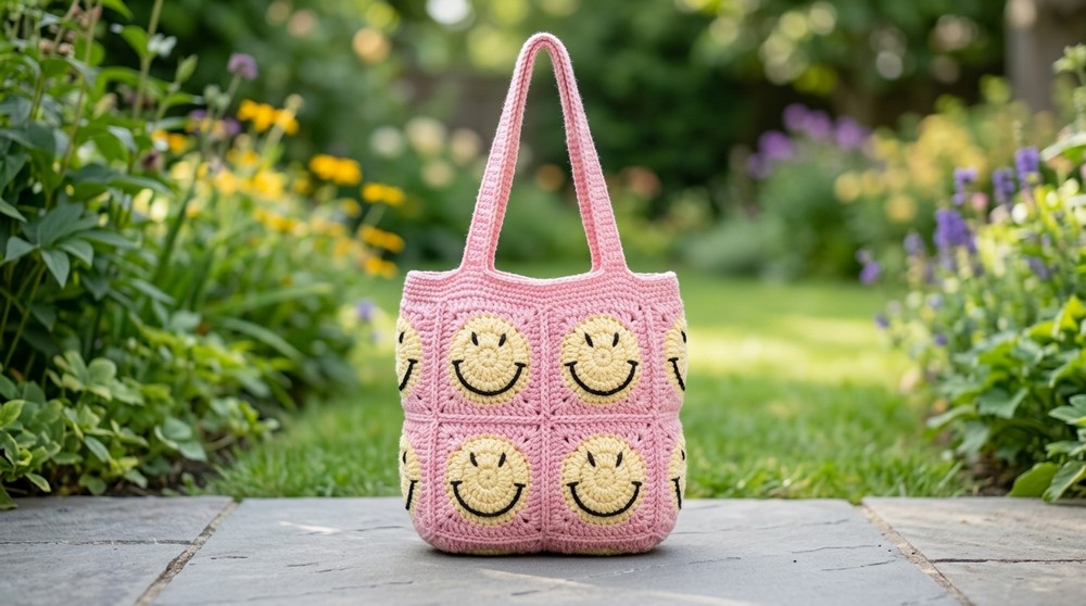 Colorful Crochet Smiley Face Tote Bag for Fresh Trends 2
