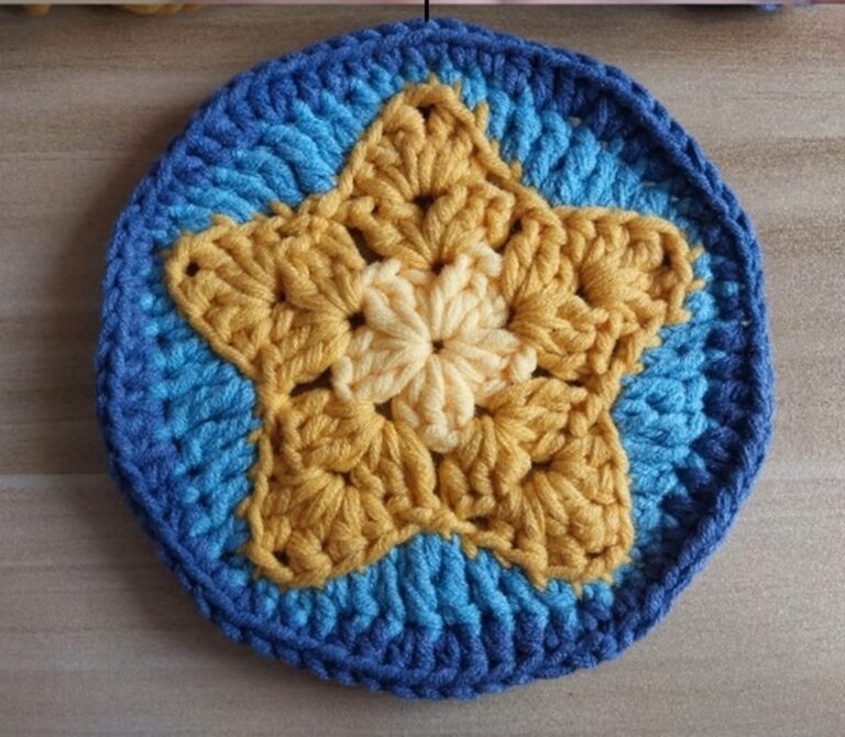 Artistic Crochet Granny Circle Star with Playful Glow