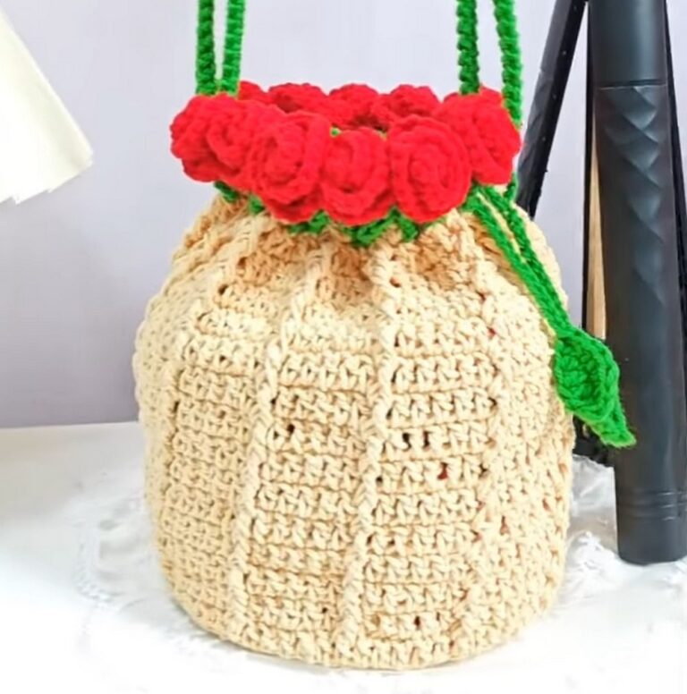 Elegant Crochet Rose Drawstring Bag to Hold Special Gifts