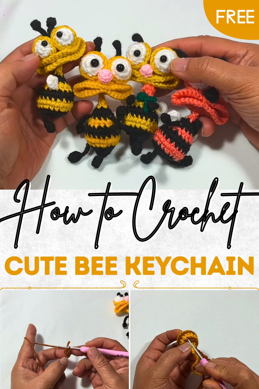 Spring Keychain Bee How to Crochet a Bee Keychain Pattern Try it Today - Clairea Belle Makes