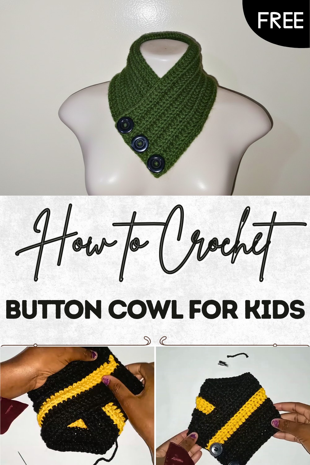 Easy Crochet Button Cowl For Kids Pattern