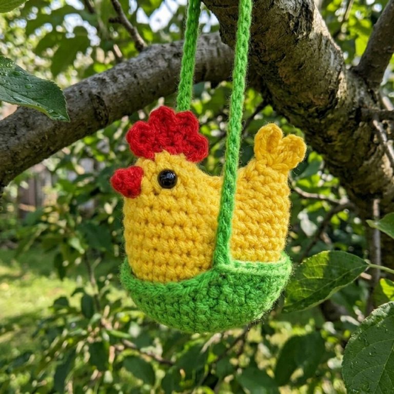 free crochet chicken swing pattern for charming rustic decor