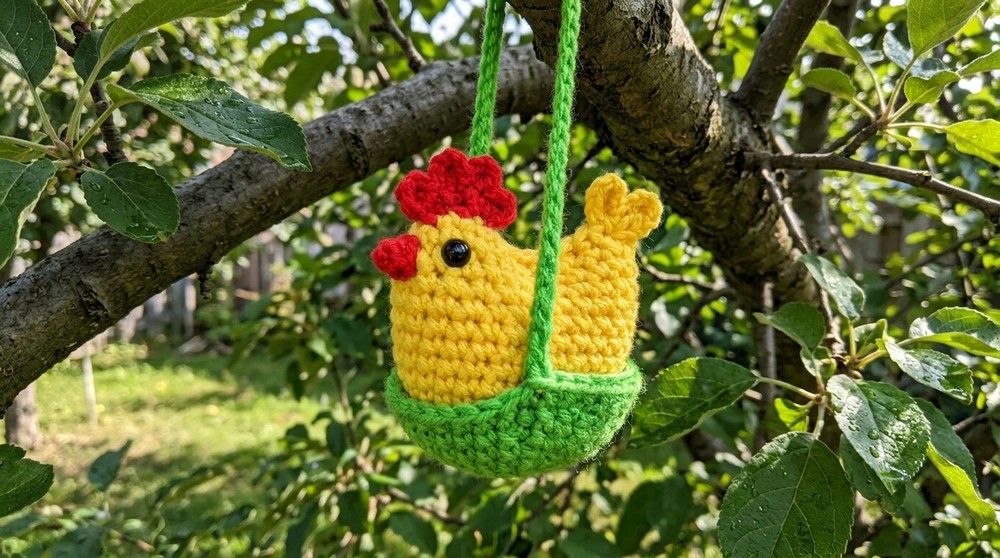free crochet chicken swing pattern for charming rustic decor