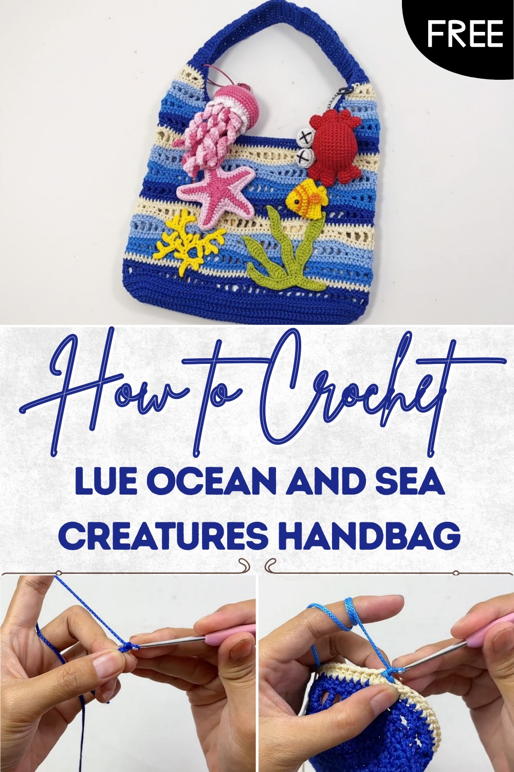 Crochet Blue Ocean And Sea Creatures Handbag