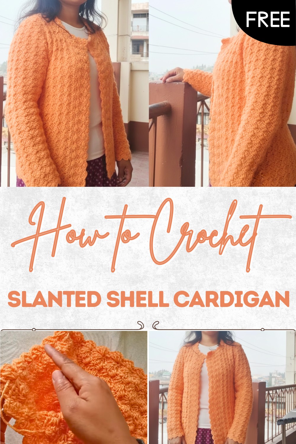 Crochet Cozy Slanted Shell Cardigan