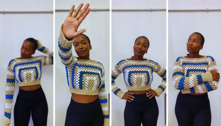 Crochet Cropped Granny Square Sweater Pattern 1