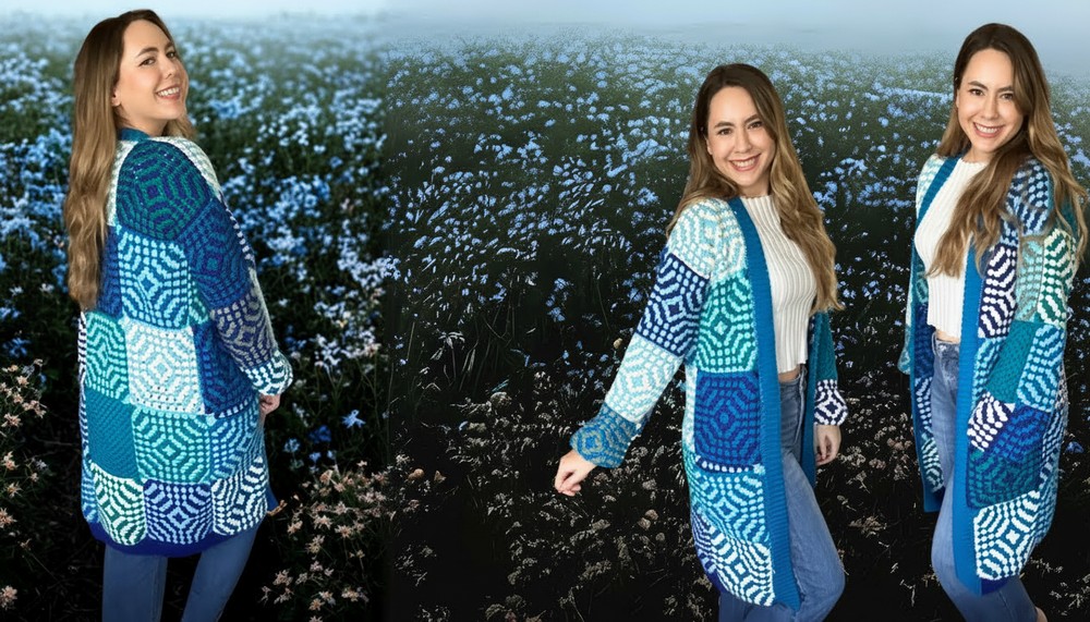 Crochet Granny Square Long Cardigan Pattern 1