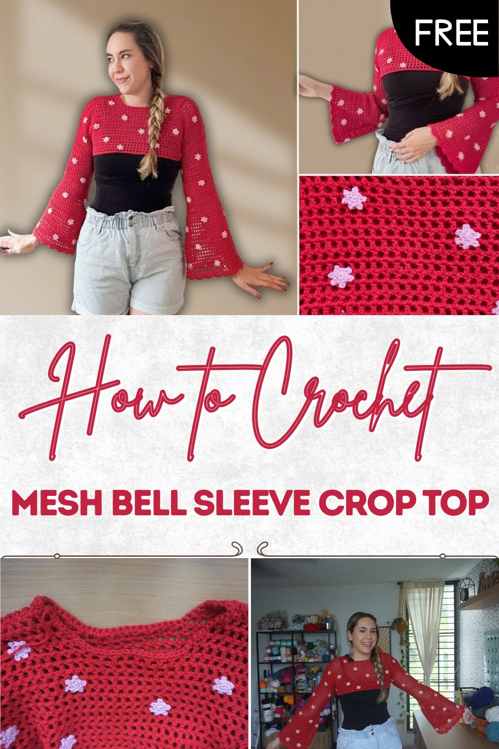 Crochet Mesh Bell Sleeve Crop Top