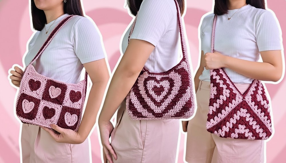 Crochet Pink And Red Bags Pattern 1