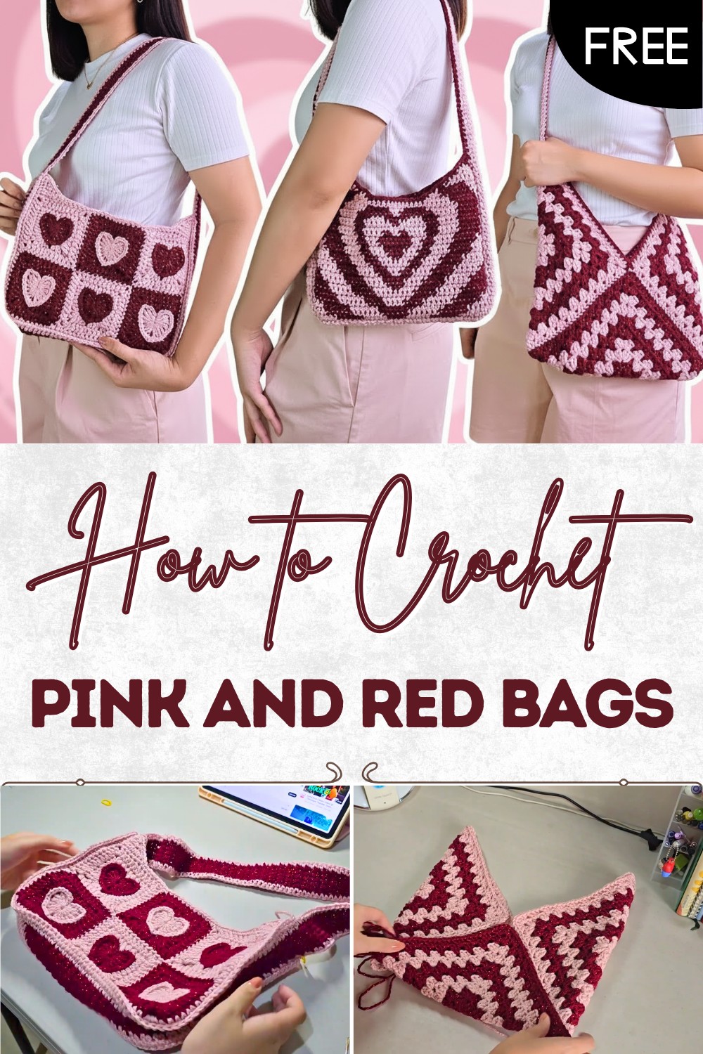 Crochet Pink And Red Bags Pattern