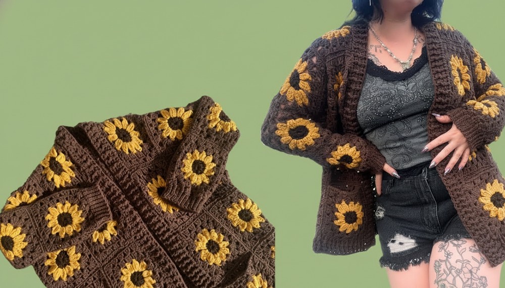 Crochet Sunflower Granny Square Cardigan Tutorial 1