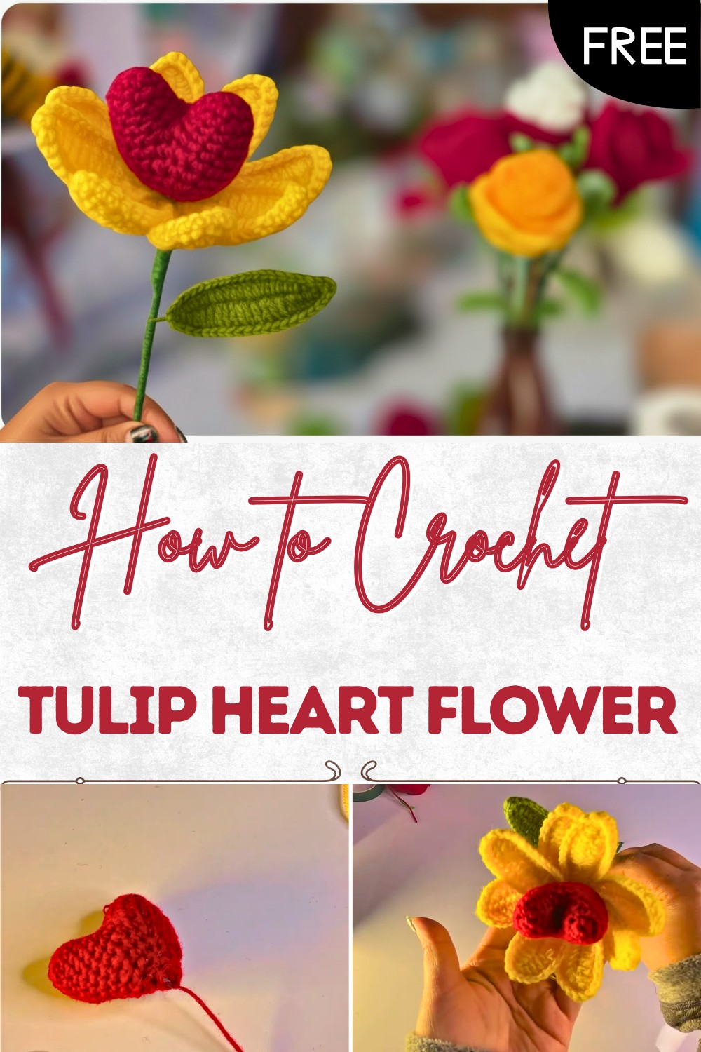 Crochet Tulip Heart Flower Pattern