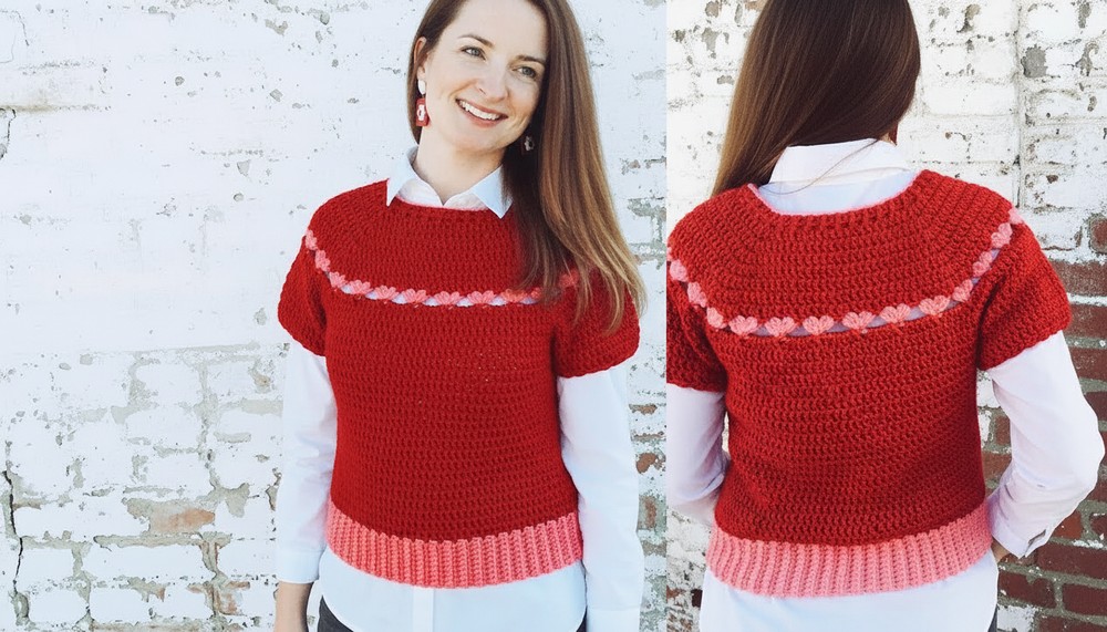 Easy Crochet Raglan Sweater With Heart Stitches 1